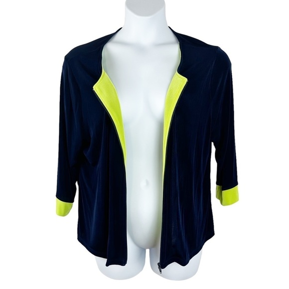 CitiKnits Petite Navy and Neon Green 3/4 Sleeve Jacket - Picture 1 of 13